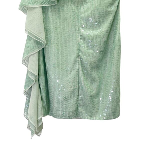 Mac Duggal Sage Sequin One Shoulder Ruffle Mini Dress Size 6 Party Cocktail - Picture 13 of 16